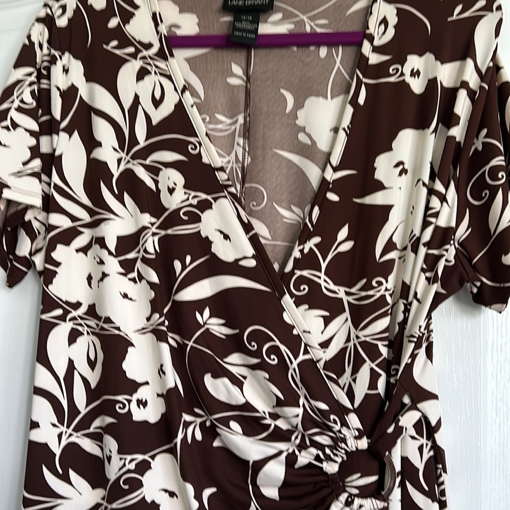 Brown floral wrap style dress very slimming